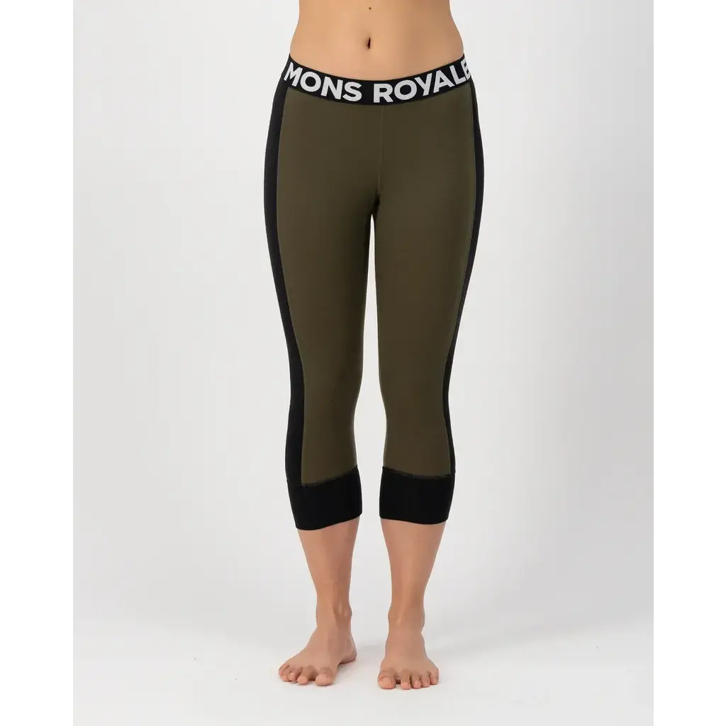 Mons Royale Womens Cascade 3/4 Legging Logo Dark Olive