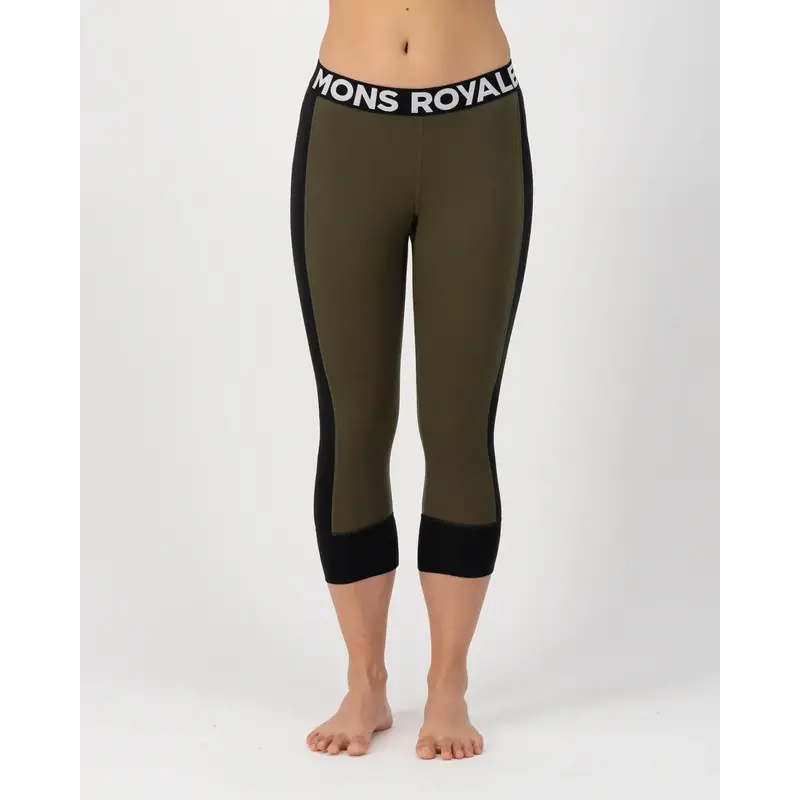 Mons Royale Womens Cascade 3/4 Legging Logo Dark Olive