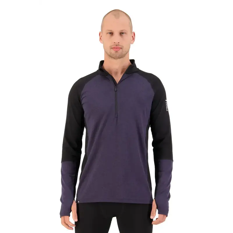 Mons Royale Mens Olympus 1/2 Zip LS VLU Black / 9 Iron
