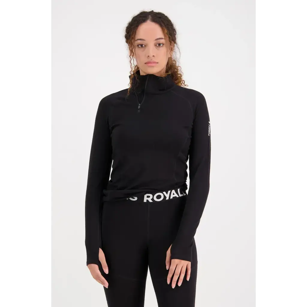 Mons Royale Womens Olympus 1/2 Zip LS VLU Black
