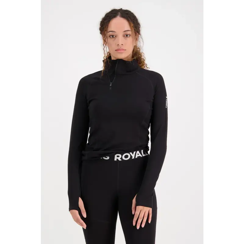Mons Royale Womens Olympus 1/2 Zip LS VLU Black
