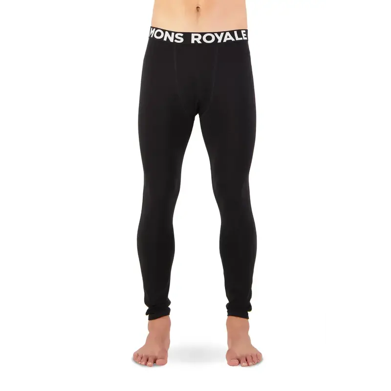 Mons Royale Mens Olympus Merino Base Layer Legging Logo Black / 9 Iron