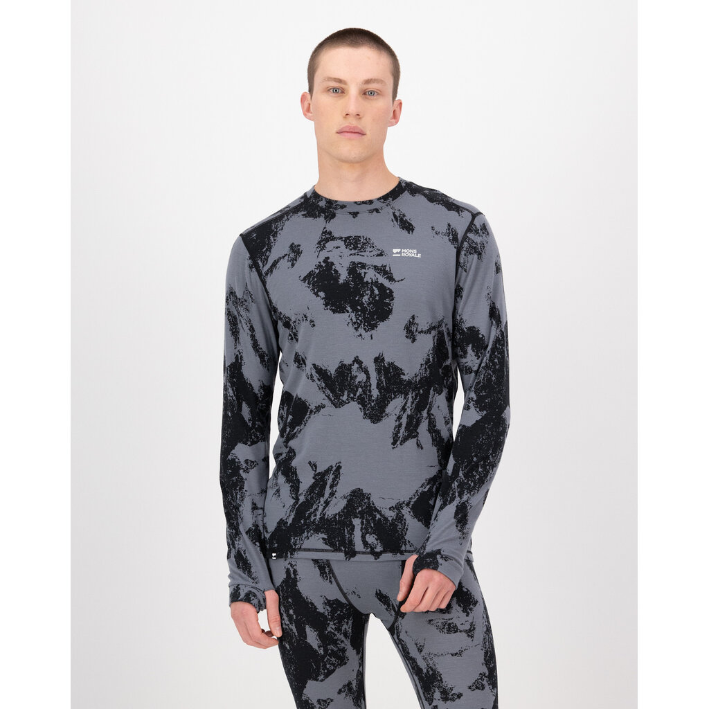 Mons Royale Cascade Merino Base Layer Long Sleeve-Mtn Pixel Grey