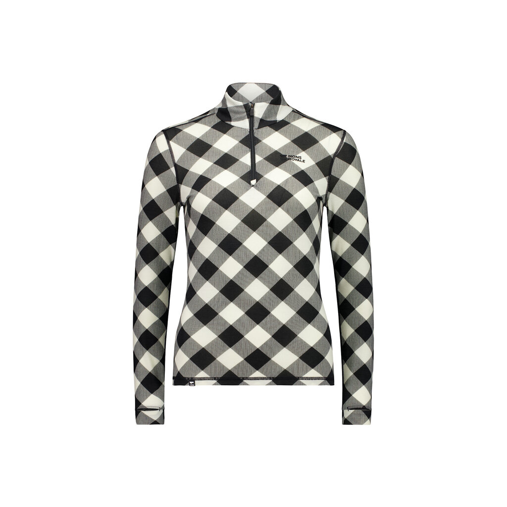 Mons Royale Cascade Merino Base Layer 1/4 Zip Long Sleeve, Checkered