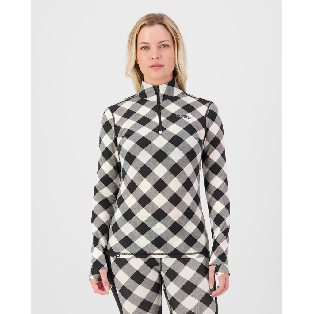 Mons Royale Cascade Merino Base Layer 1/4 Zip Long Sleeve, Checkered