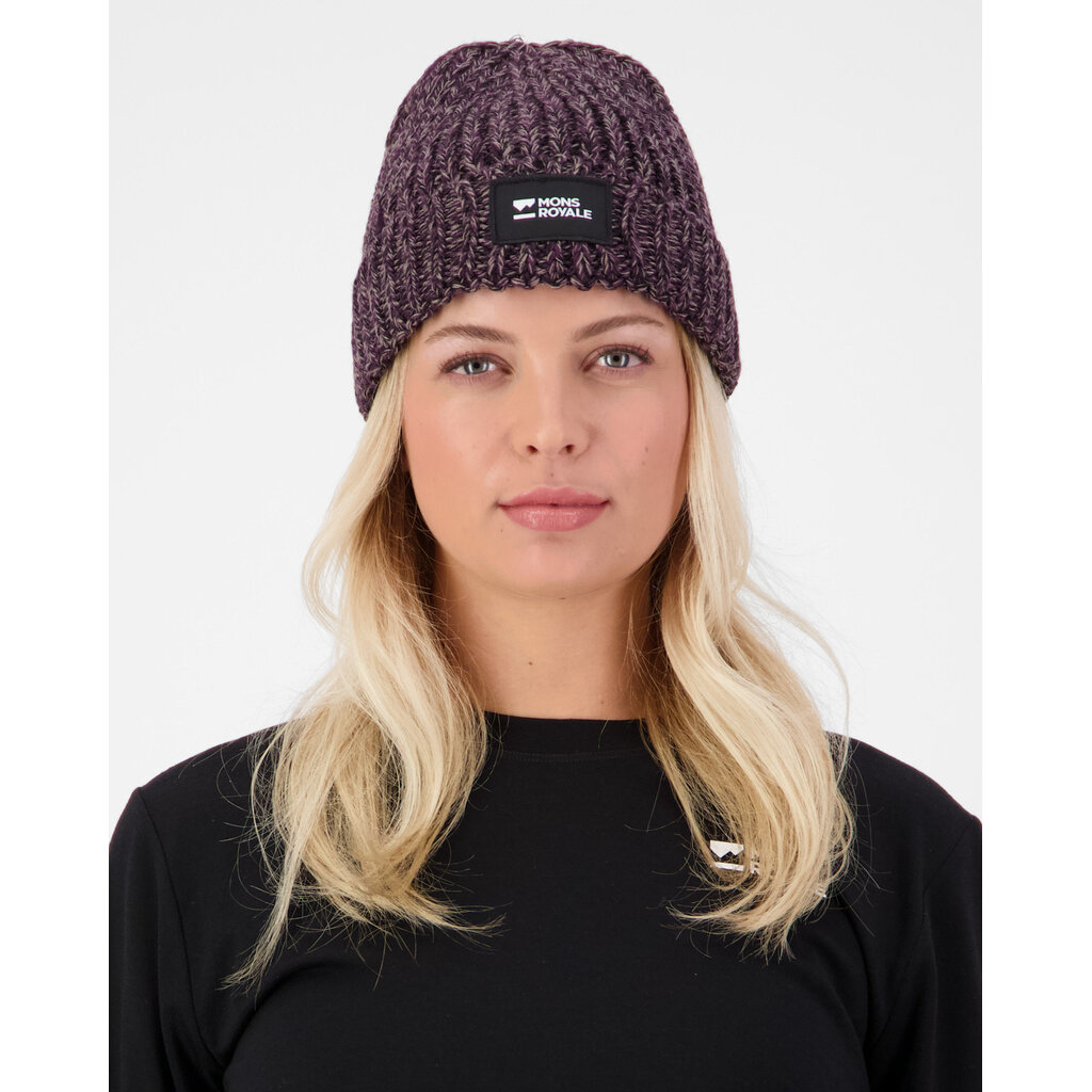 Mons Royale Triple Treat Merino Beanie, Cinder/Fig/Black