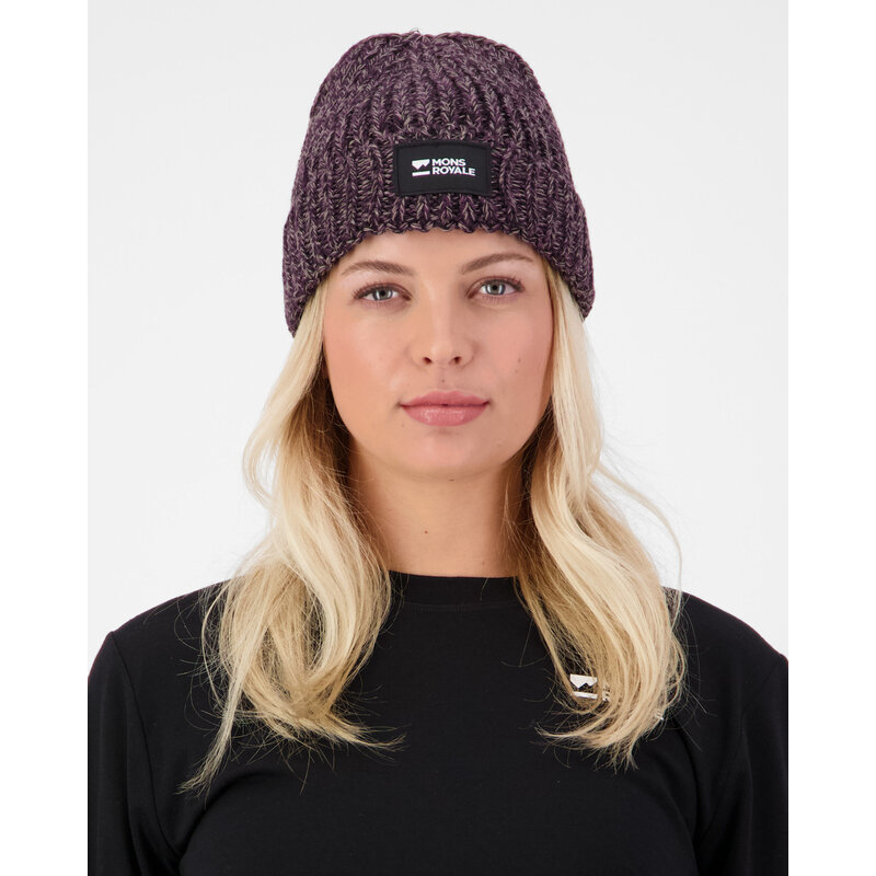 Mons Royale Triple Treat Merino Beanie, Cinder/Fig/Black