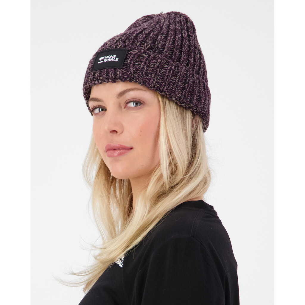 Mons Royale Triple Treat Merino Beanie, Cinder/Fig/Black