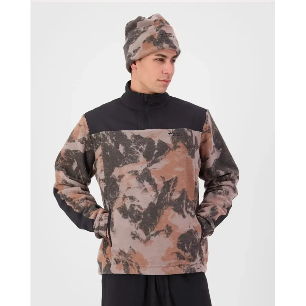 Mons Royale Pileup Wool Fleece 1/4 Zip, Mountain Camo/Orange