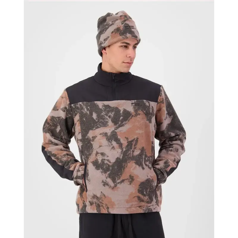 Mons Royale Pileup Wool Fleece 1/4 Zip, Mountain Camo/Orange