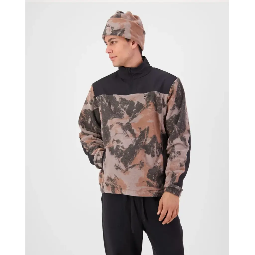 Mons Royale Pileup Wool Fleece 1/4 Zip, Mountain Camo/Orange