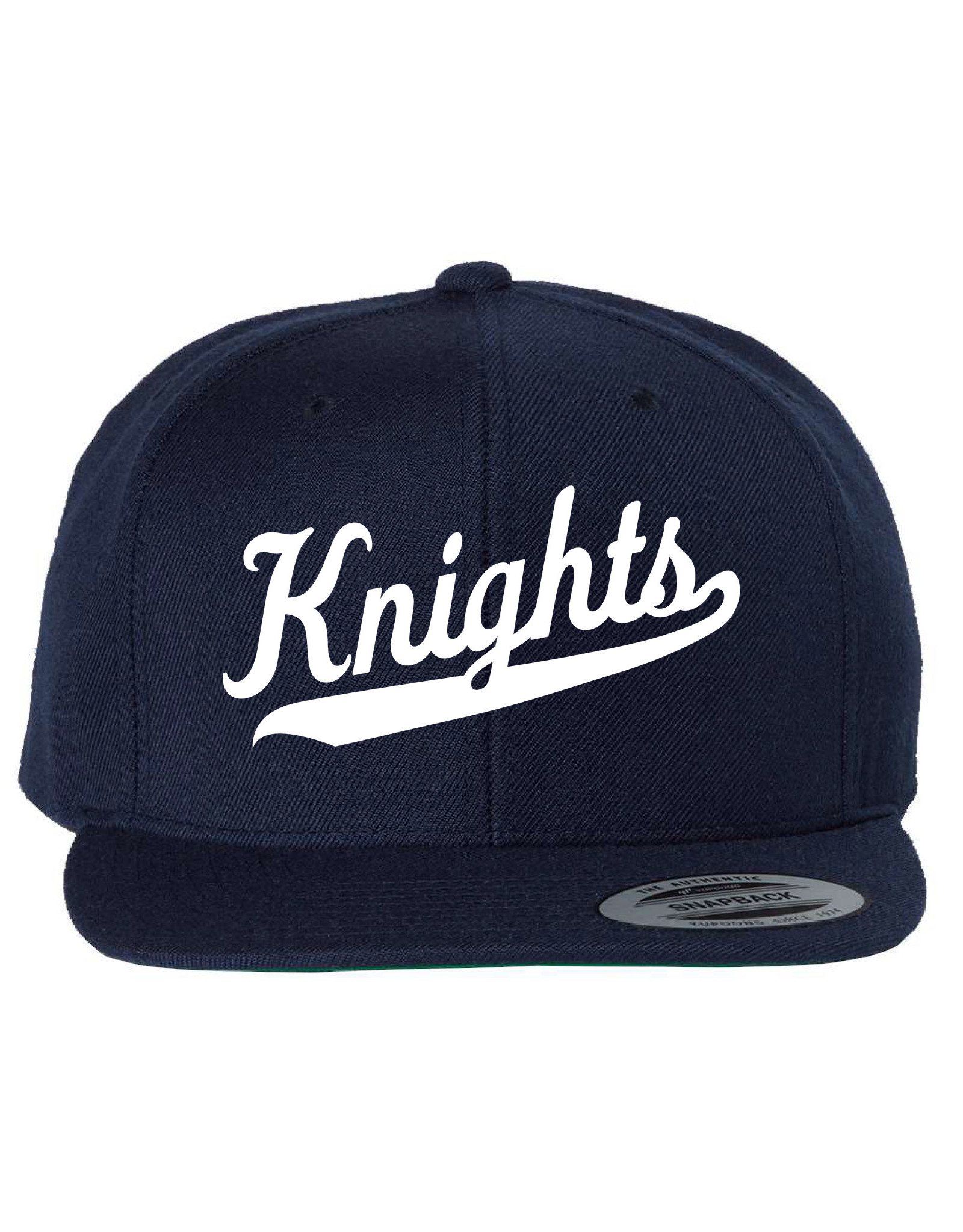 YP Classics Flat Bill Cap Navy with Knights Baseball Script The Armory