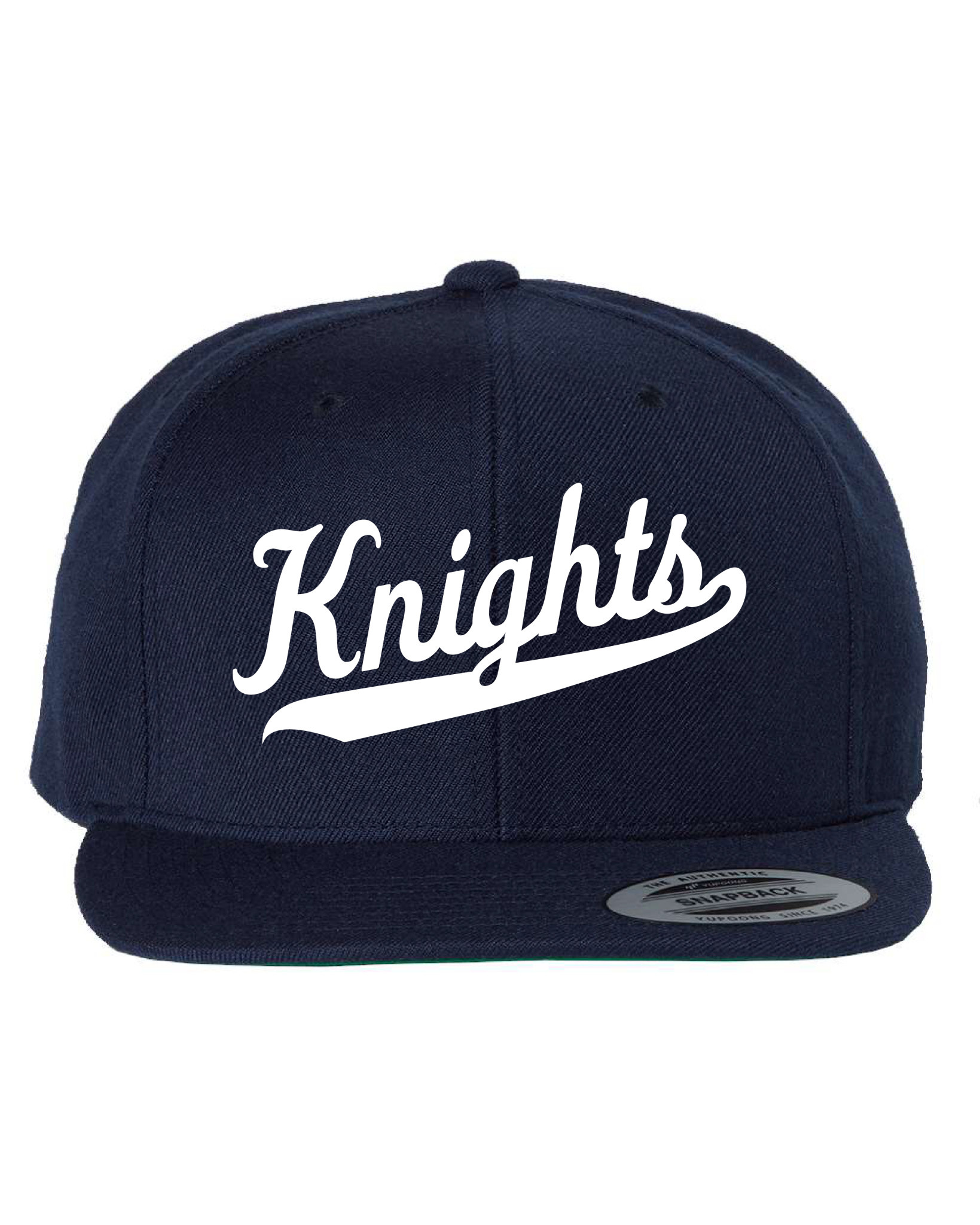 YP Classics Flat Bill Cap Navy with Knights Baseball Script The Armory