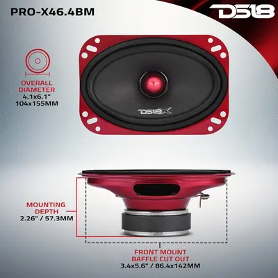 DS18 PRO-X46.4BM DS18 4X6" 100W MIDRANGE SPK