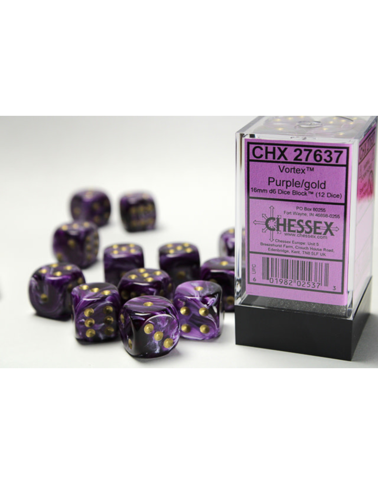 Chessex CHX27637 Vortex: 16mm D6 Purple/Gold/Black (12)