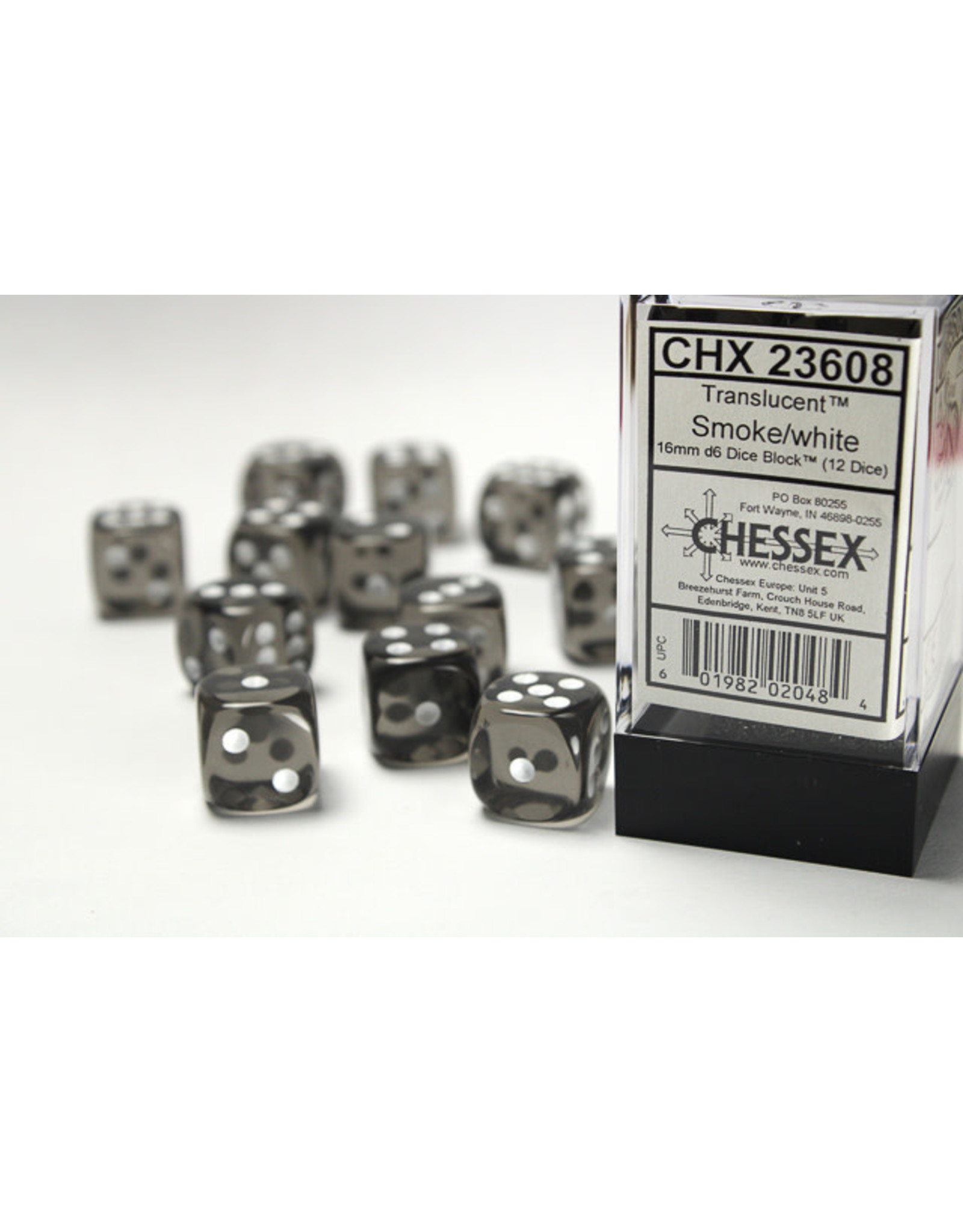 Chessex CHX23608 Translucent: 16mm D6 Smoke/White (12)
