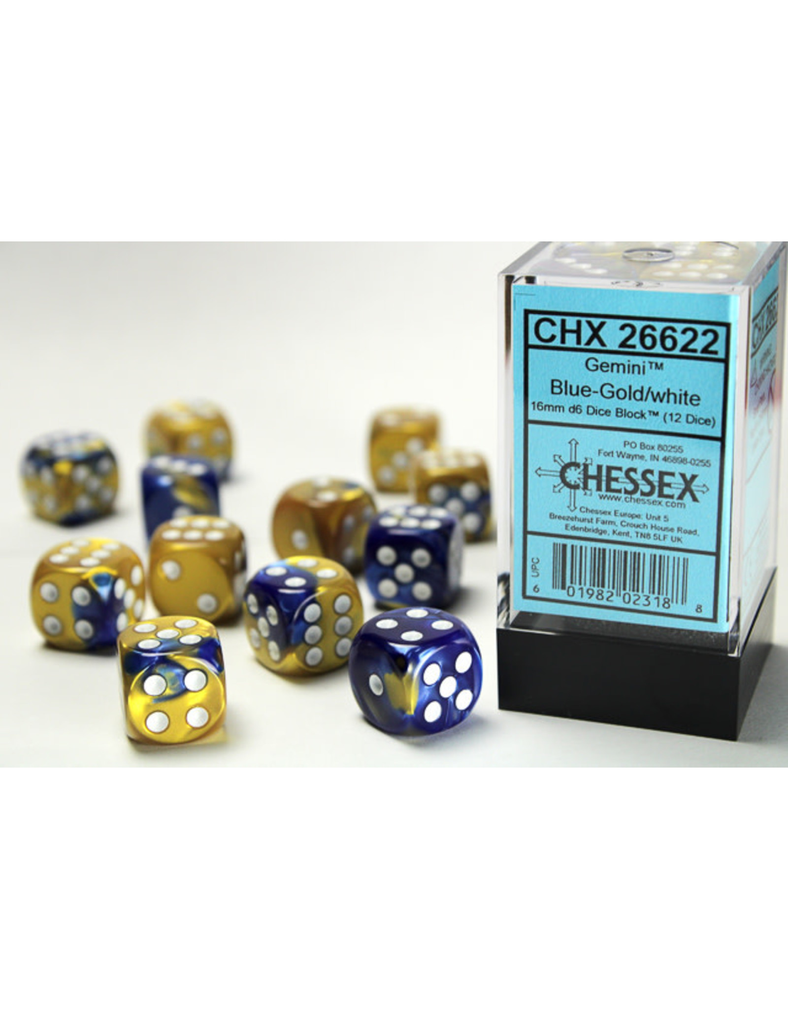 Chessex CHX26622 Gemini: 16mm D6 Blue Gold/White (12)