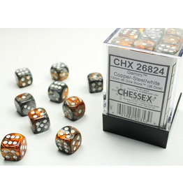 Chessex CHX26824 Gemini: 12mm D6 Copper Steel/White (36)