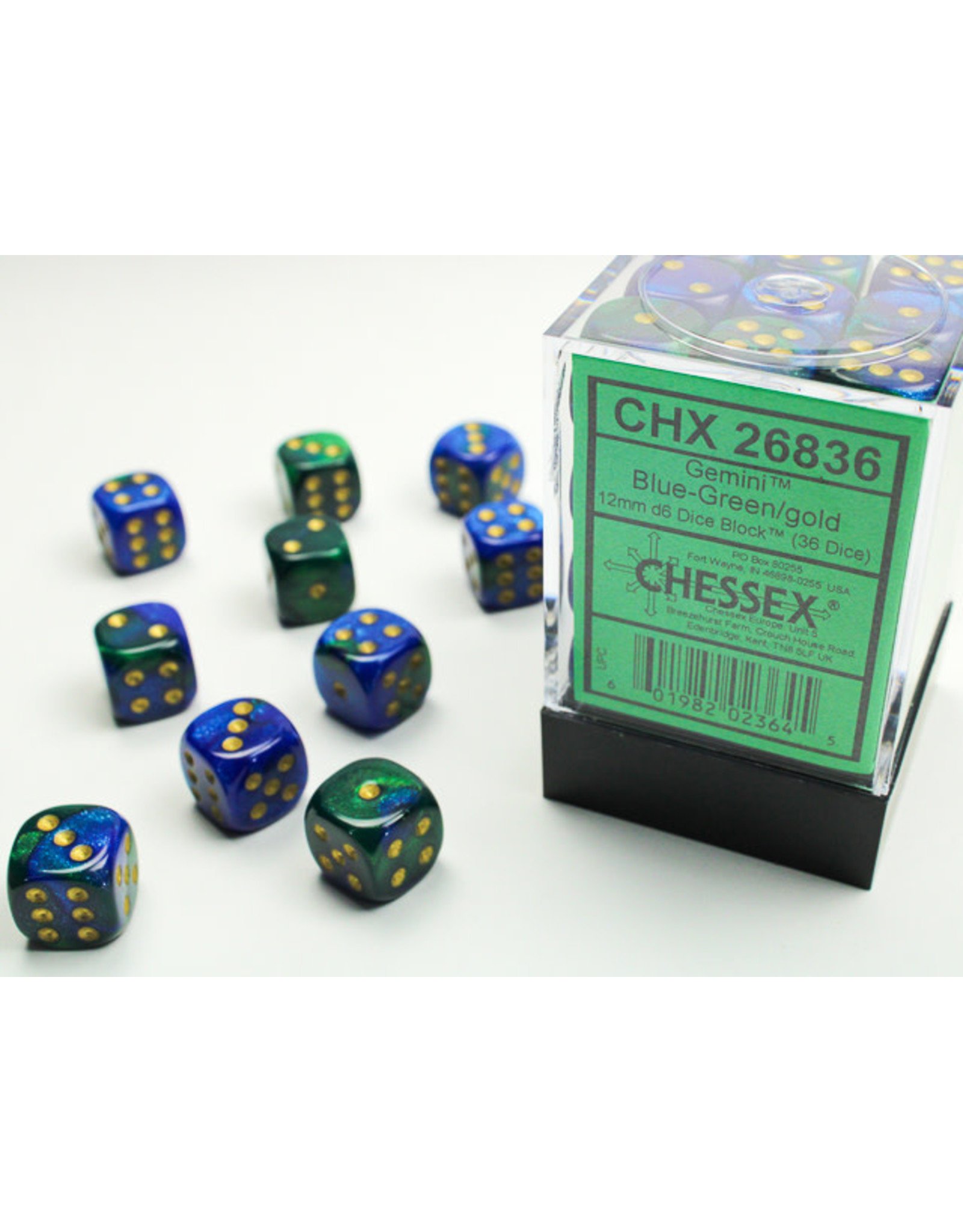 Chessex CHX26836 Gemini 3: 12mm D6 Blue-Green Gold/Black (36)
