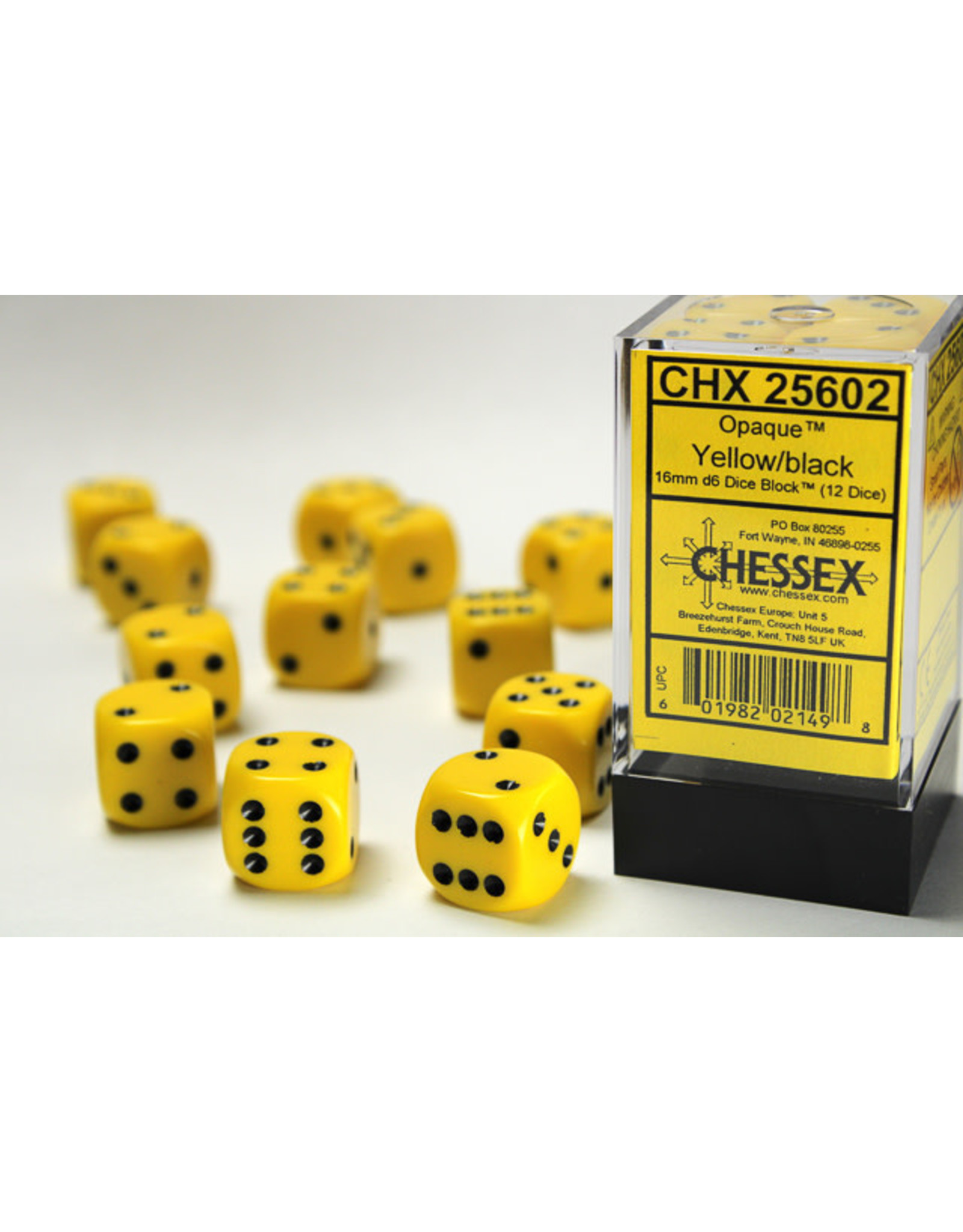 Chessex CHX25602 Opaque: 16mm D6 Yellow/Black (12)
