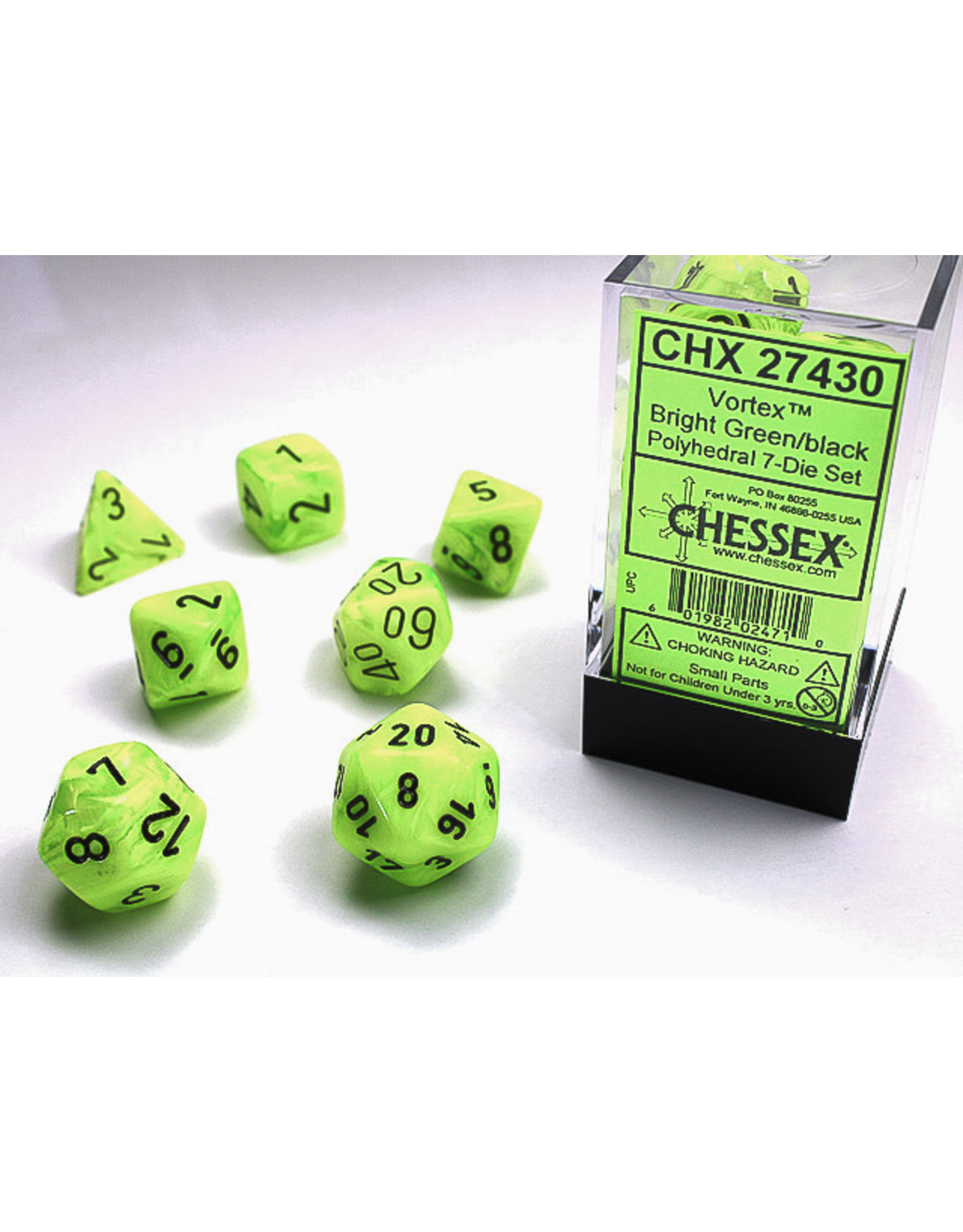 Chessex CHX27430 Vortex: Poly Bright Green/Black (7)