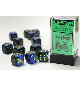 Chessex CHX26636 Gemini 3: 16mm D6 Blue Green Gold/Black (12)