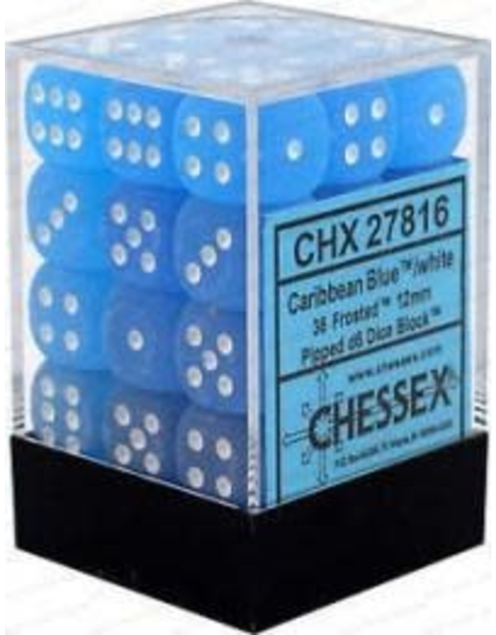 Chessex CHX27816 Frosted:12mm D6 Caribbean Blue/White Block (36)