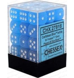 Chessex CHX27816 Frosted:12mm D6 Caribbean Blue/White Block (36)