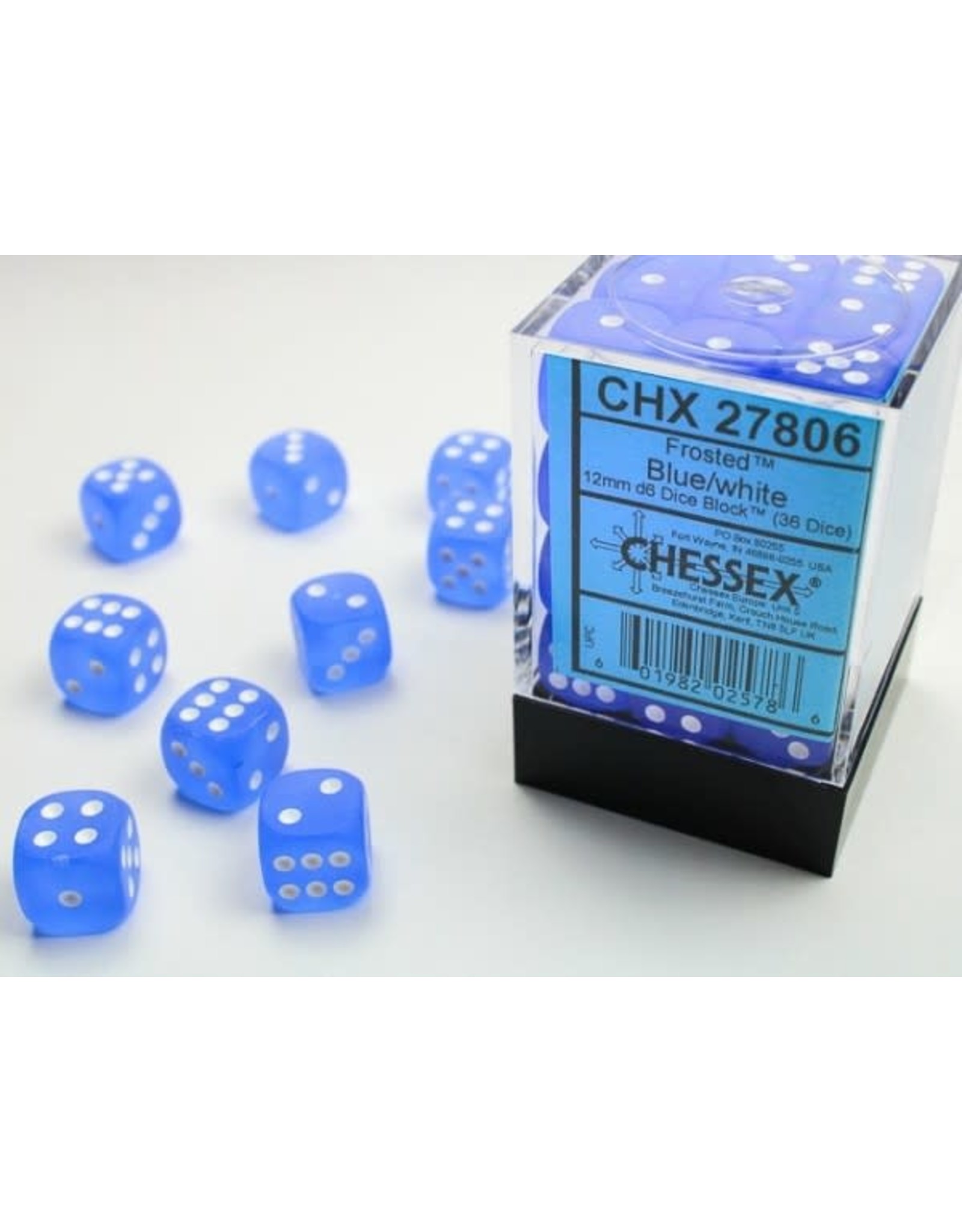 Chessex CHX27806 Frosted: 12mm D6 Blue/White (36)