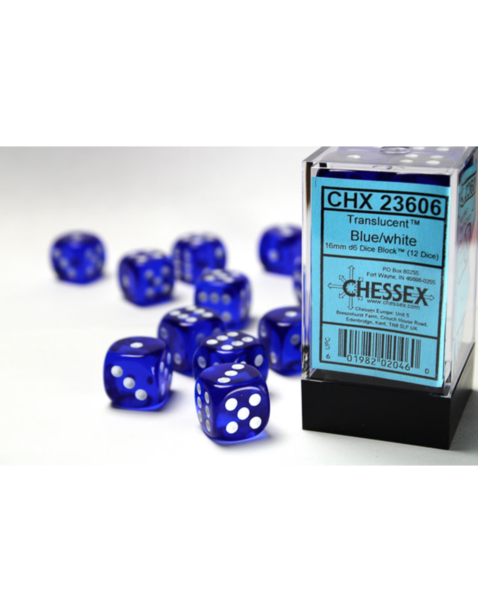 Chessex CHX23606 Translucent: 16mm D6 Blue/White (12)