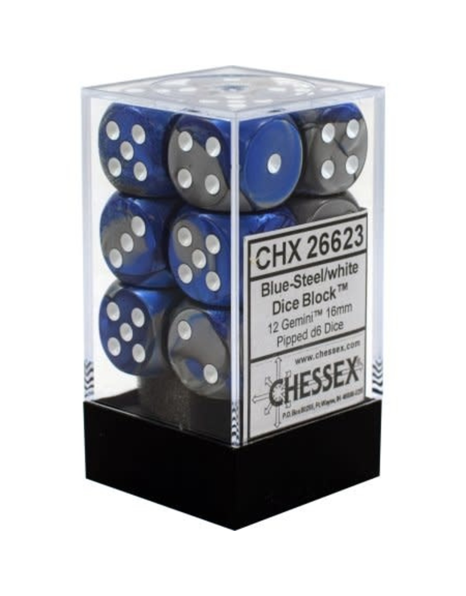 Chessex CHX26623 Gemini: 16mm D6 Blue Silver/White (12)