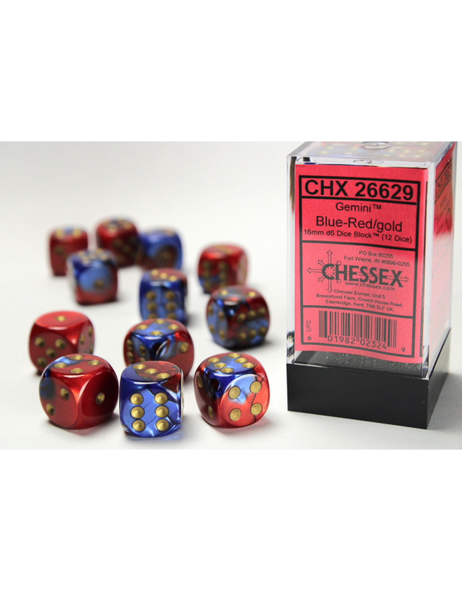 Chessex CHX26629 Gemini 2: 16mm D6 Blue Red/Gold (12)