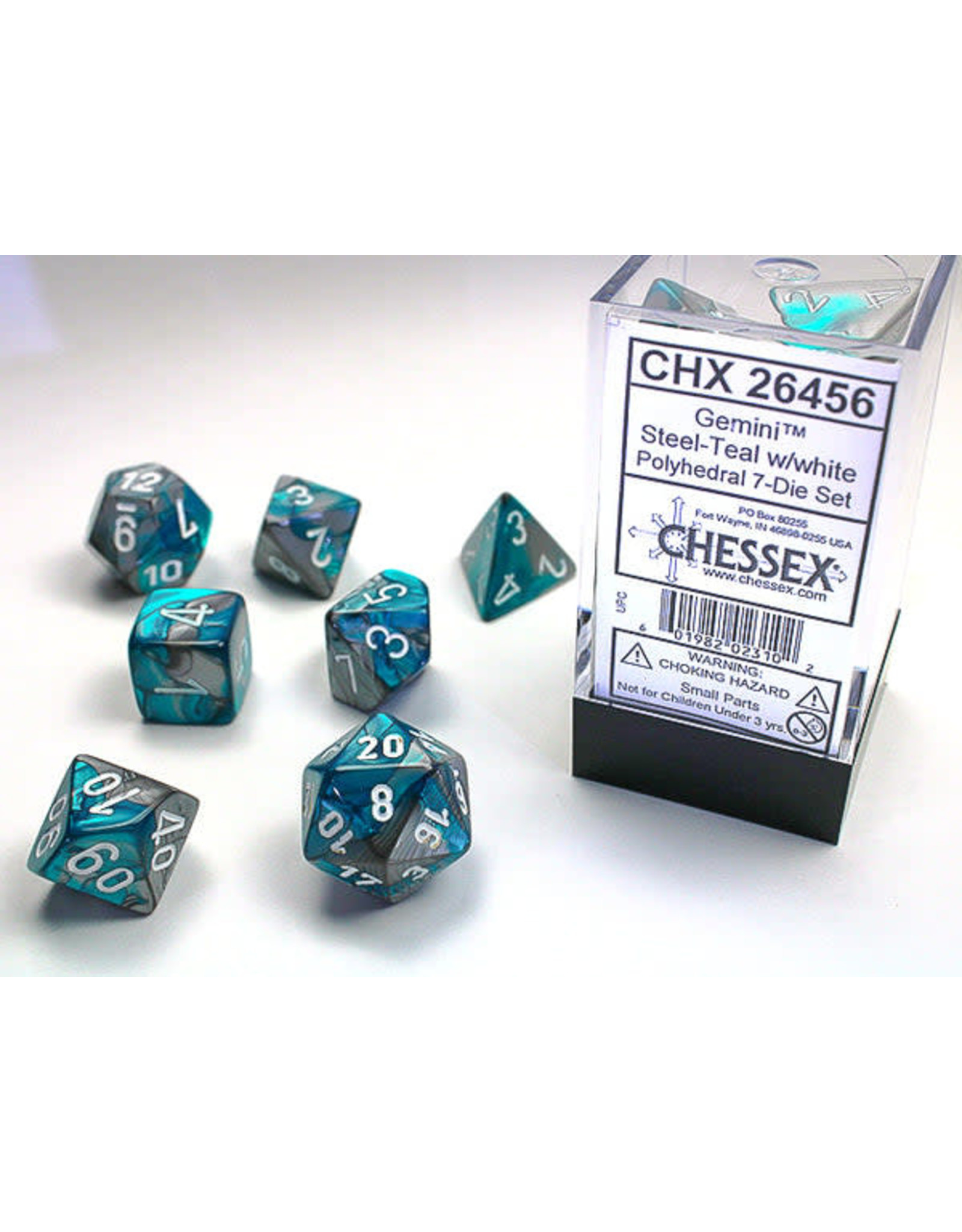 Chessex CHX26456 Gemini 6: Poly Steel Teal/White (7)