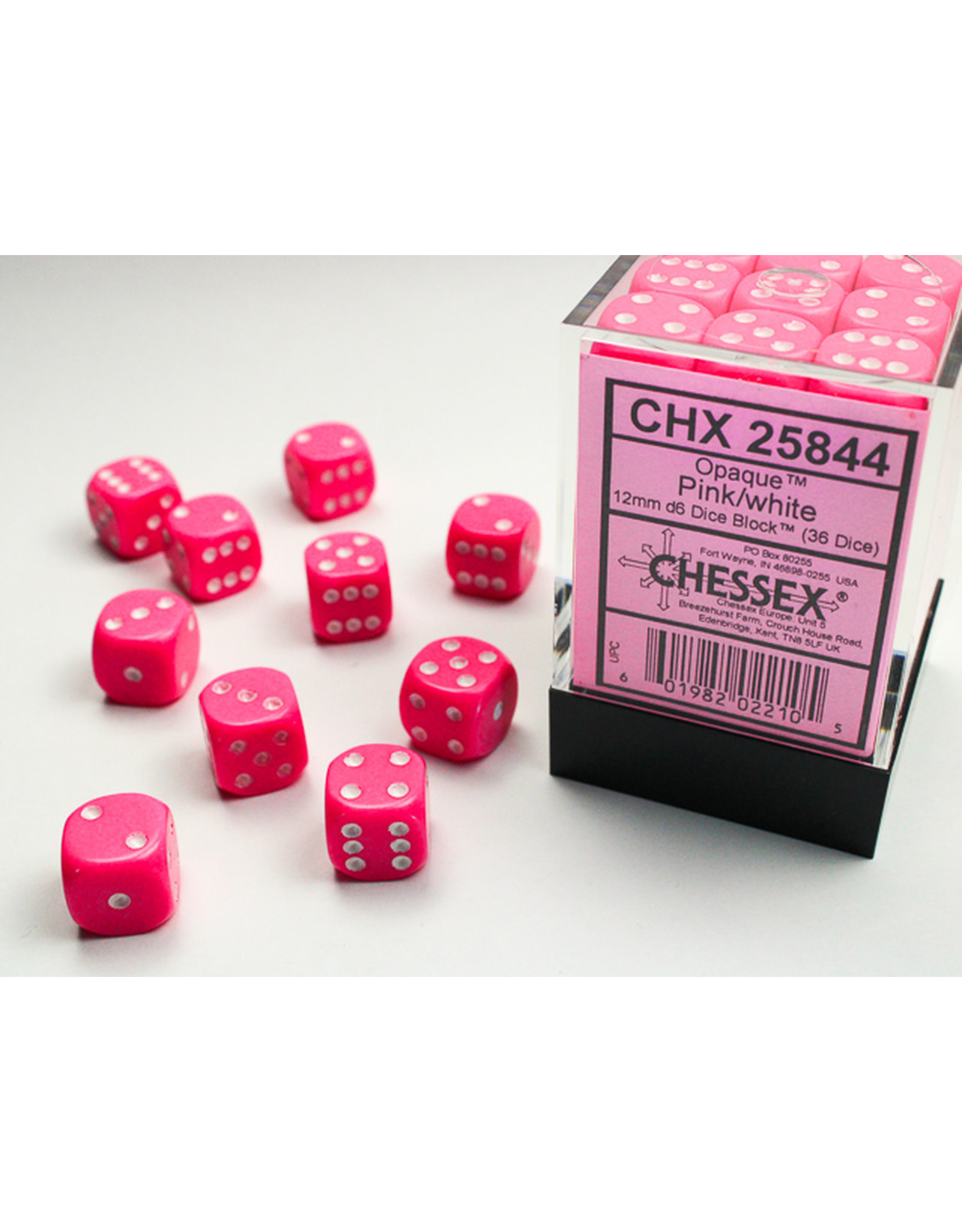 Chessex CHX25844 Opaque: 12mm D6 Pink/White (36)