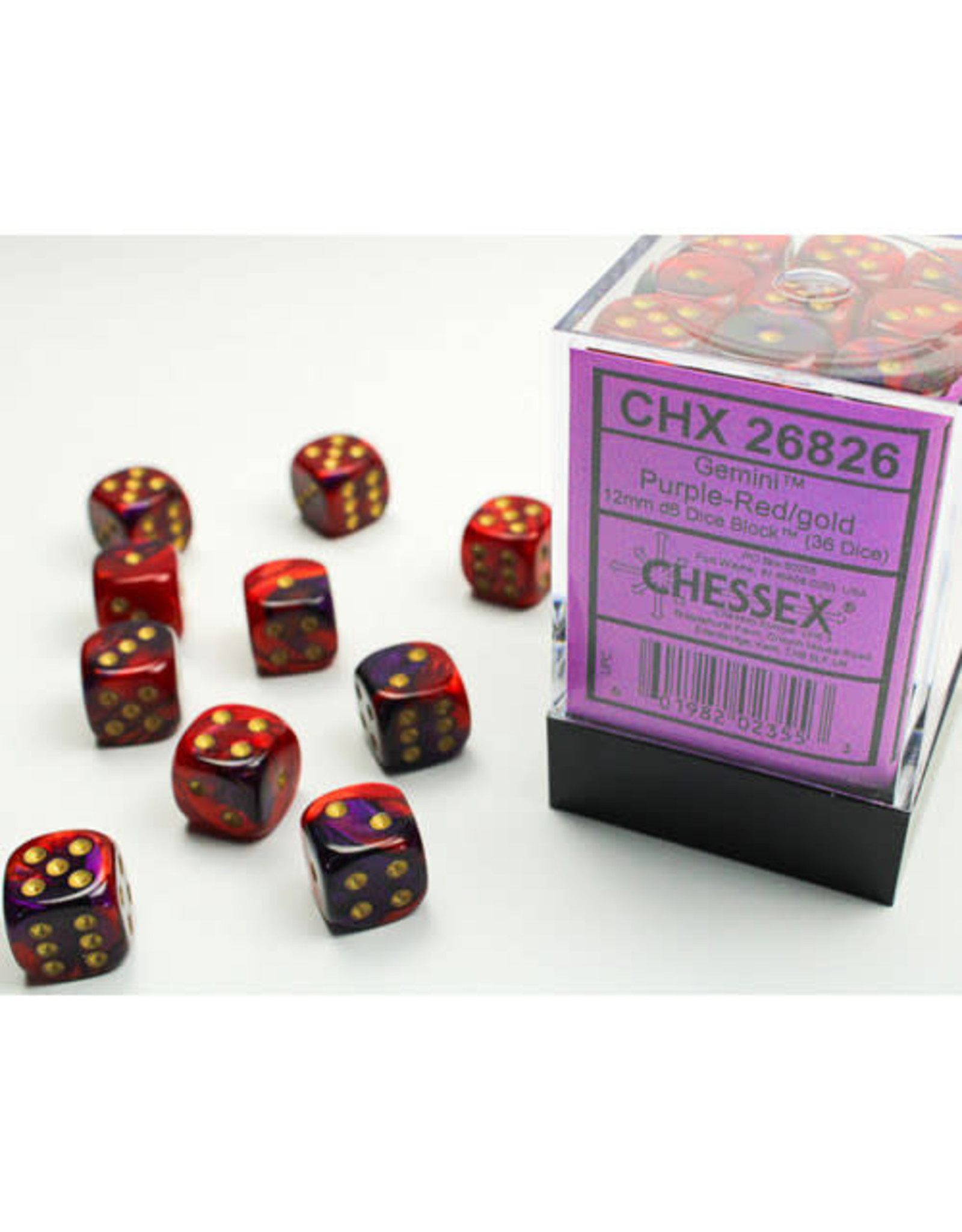 Chessex CHX26826 Gemini: 12mm D6 Purple Red/Gold (36)