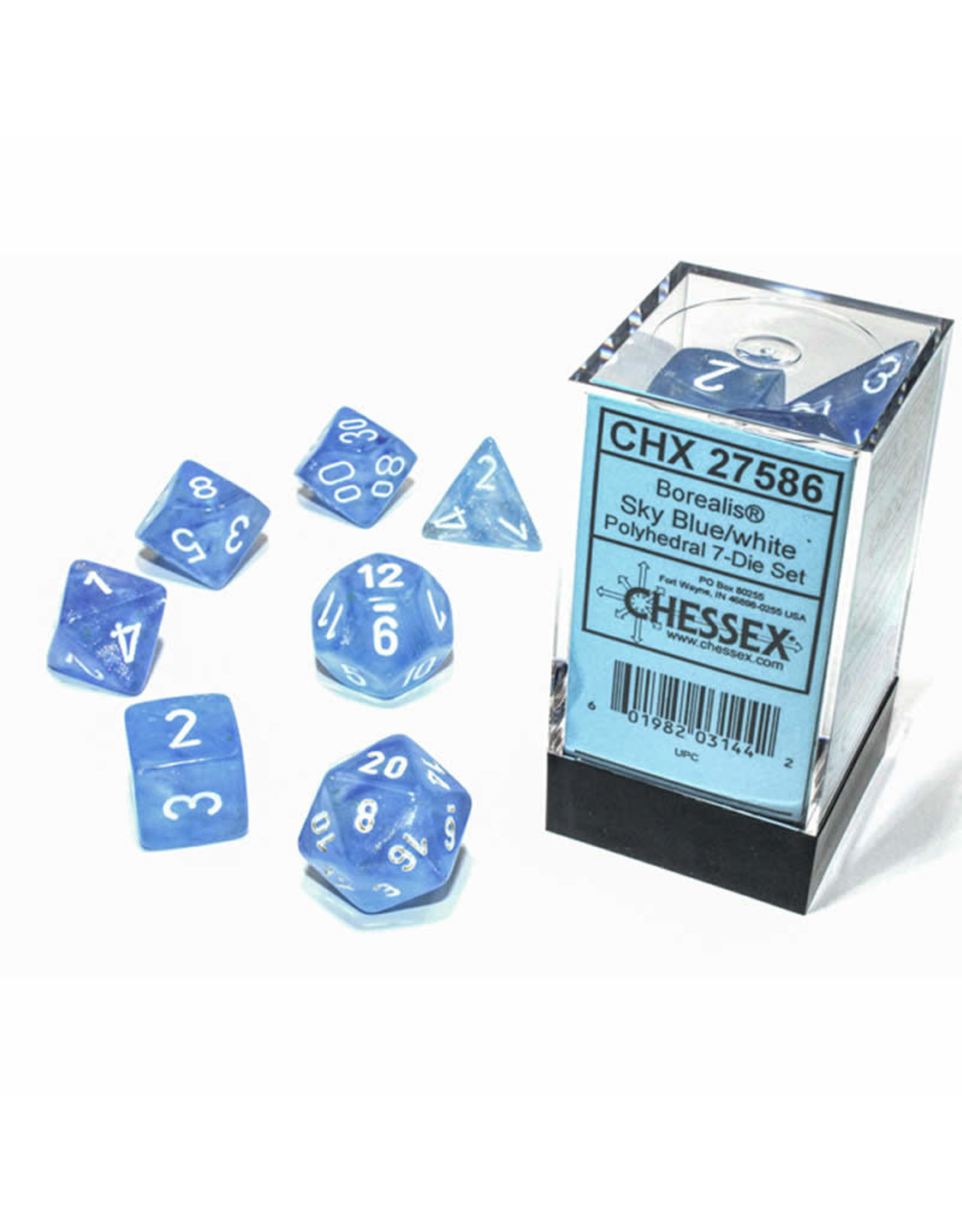 Chessex CHX27586 Borealis: Polyhedral Sky Blue/white 7-Die Set