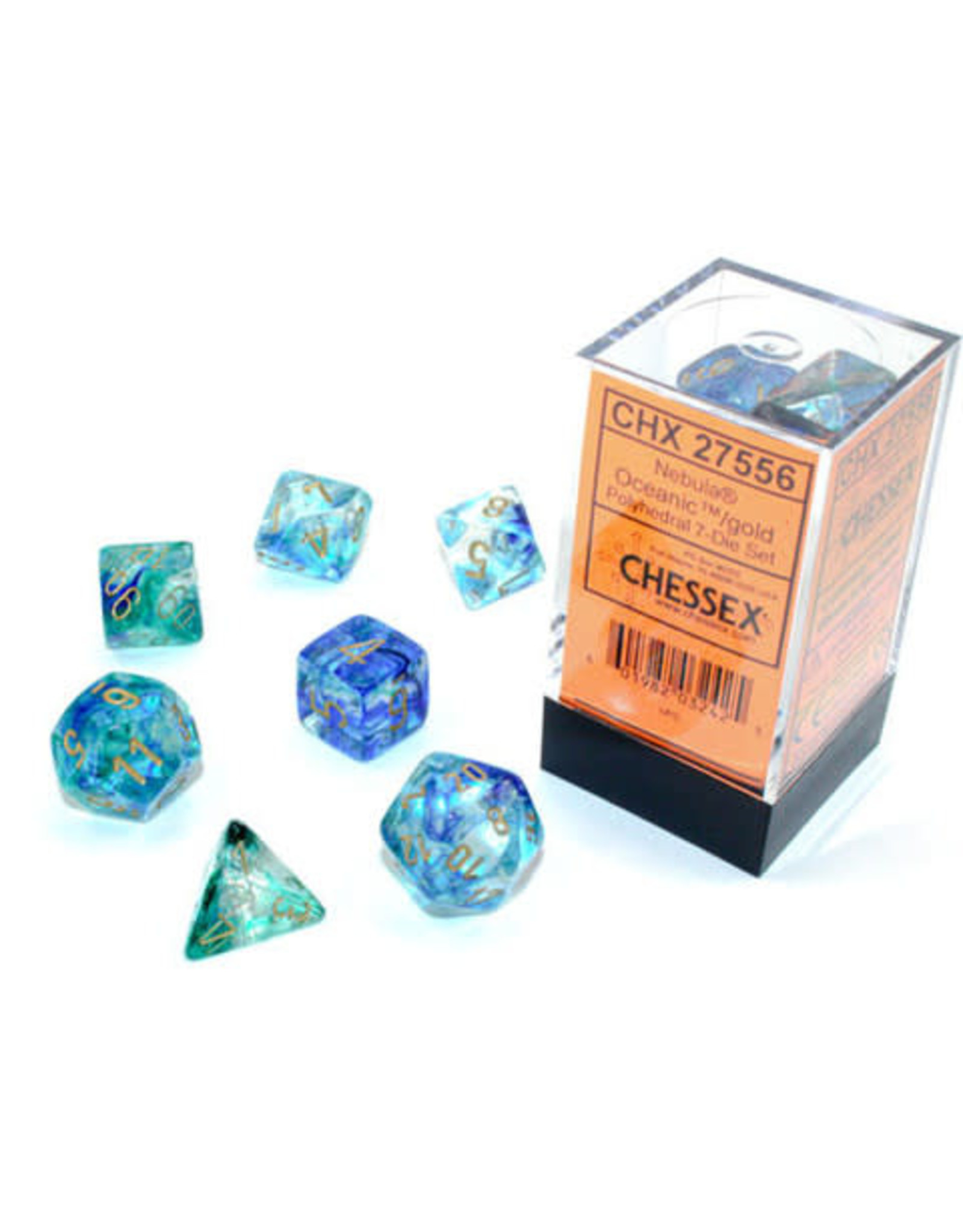 Chessex CHX27556 Nebula: Polyhedral Oceanic/gold Luminary 7-Die Set