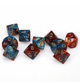 Chessex CHX26262 Gemini: Red-Teal/gold set of 10 D10s