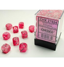 Chessex CHX27924  Ghostly: 12mm d6  Pink/Silver Block (36 dice)