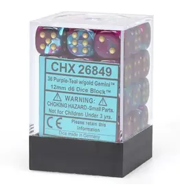 Chessex CHX26849 Gemini 5: 12mm D6 Purple Teal/Gold (36)