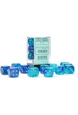 Chessex CHX26663 Gemini: 16mm d6 Blue-Blue/light blue Luminary Dice Block (12 dice)