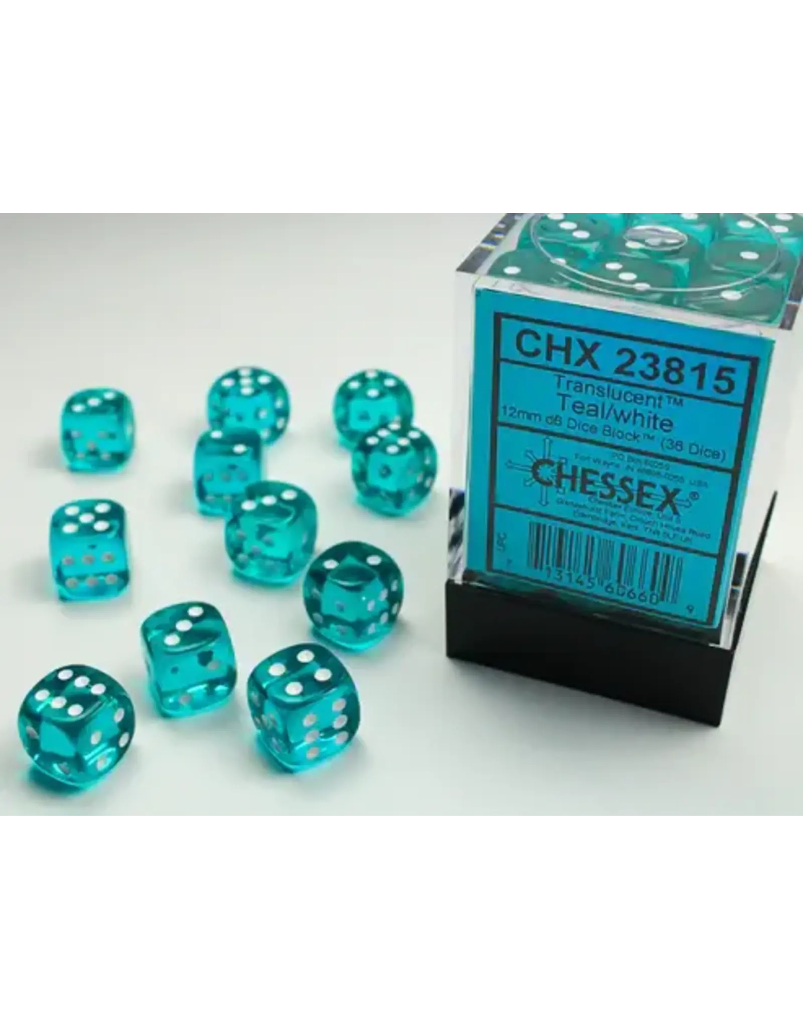 Chessex CHX23815 Translucent: 12mm D6 Teal/White (36)