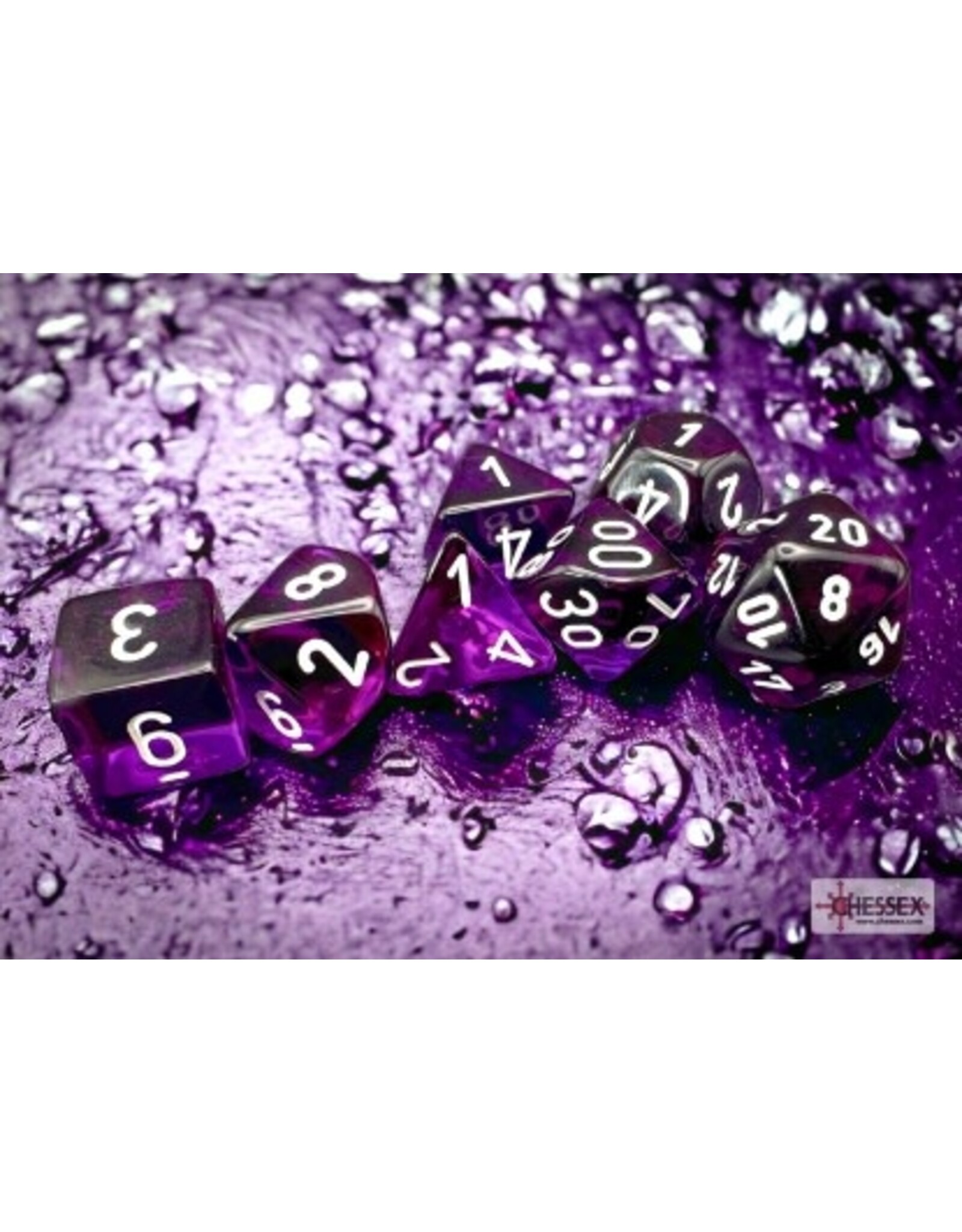 Chessex CHX23077 Gemini: Poly Translucent Purple-White 7-Die Set