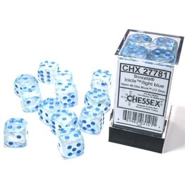 Chessex CHX27781  Borealis: 16mm d6 Icicle/light blue Luminary Dice Block (12 dice)