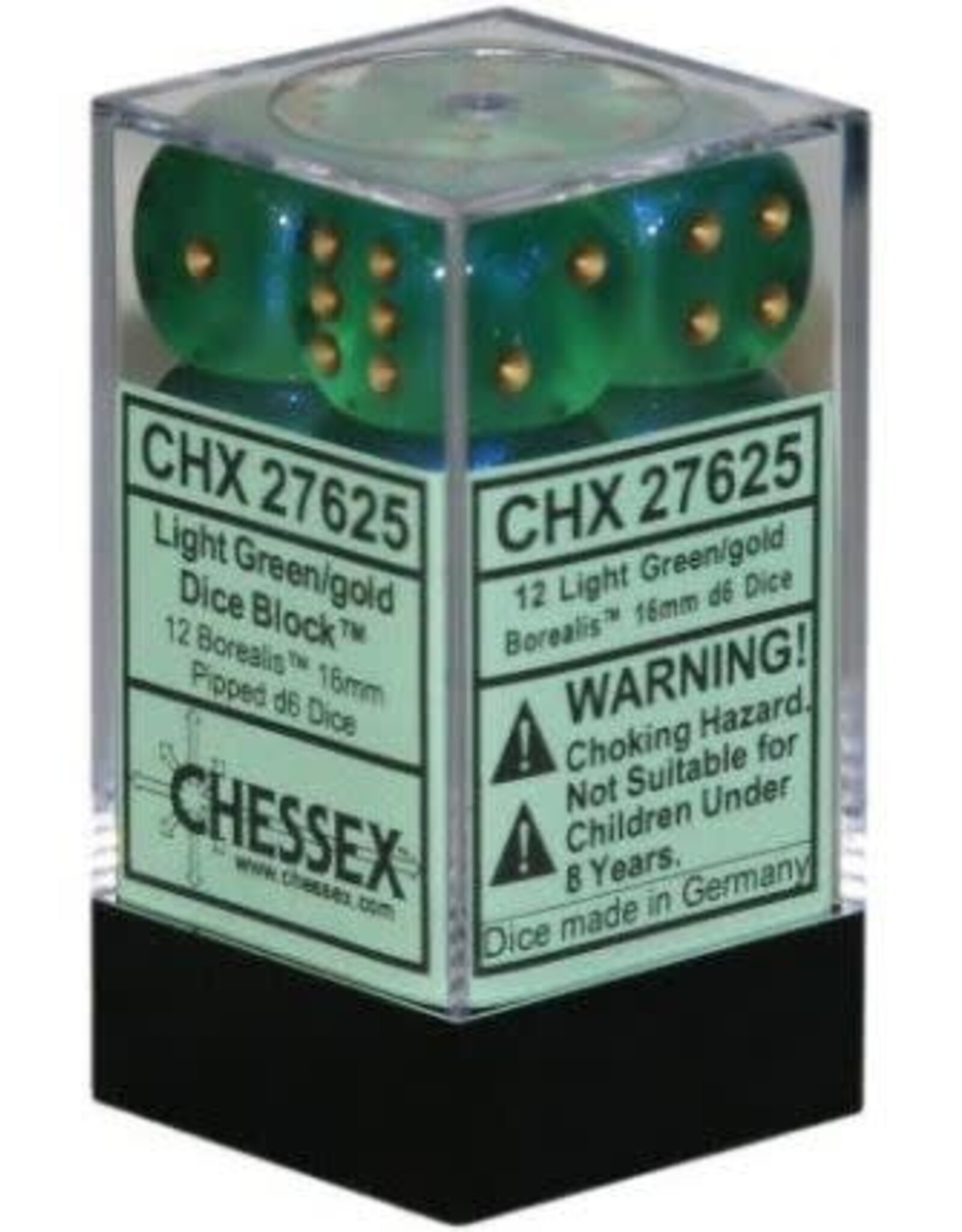 Chessex CHX27625  Borealis 2: 16mm D6 Light Green/Gold (12)