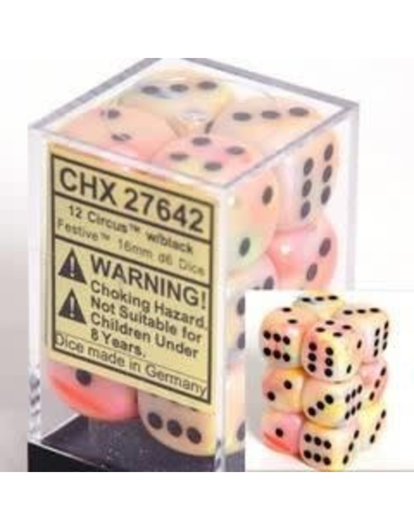 Chessex CHX27642  Festive 16mm D6 Circus/Black (12)