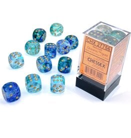 Chessex CHX27756  Nebula: 16mm d6 Oceanic/gold Luminary Dice Block (12 dice)