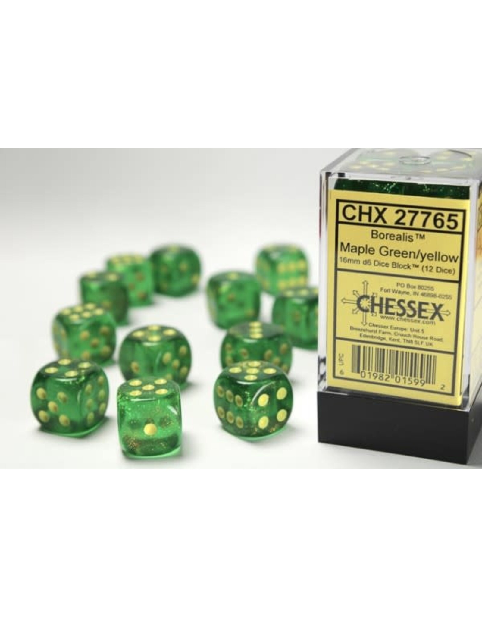 Chessex CHX27765  Dice Menagerie 10: 16mm D6 Maple Green/Yellow (12)