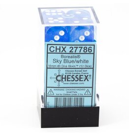 Chessex CHX27786 Borealis: 16mm d6 Sky Blue/white Luminary Dice Block (12 dice)
