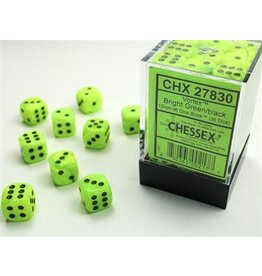 Chessex CHX27830 Vortex: 12mm D6 Bright Green/black Dice (36 dice)